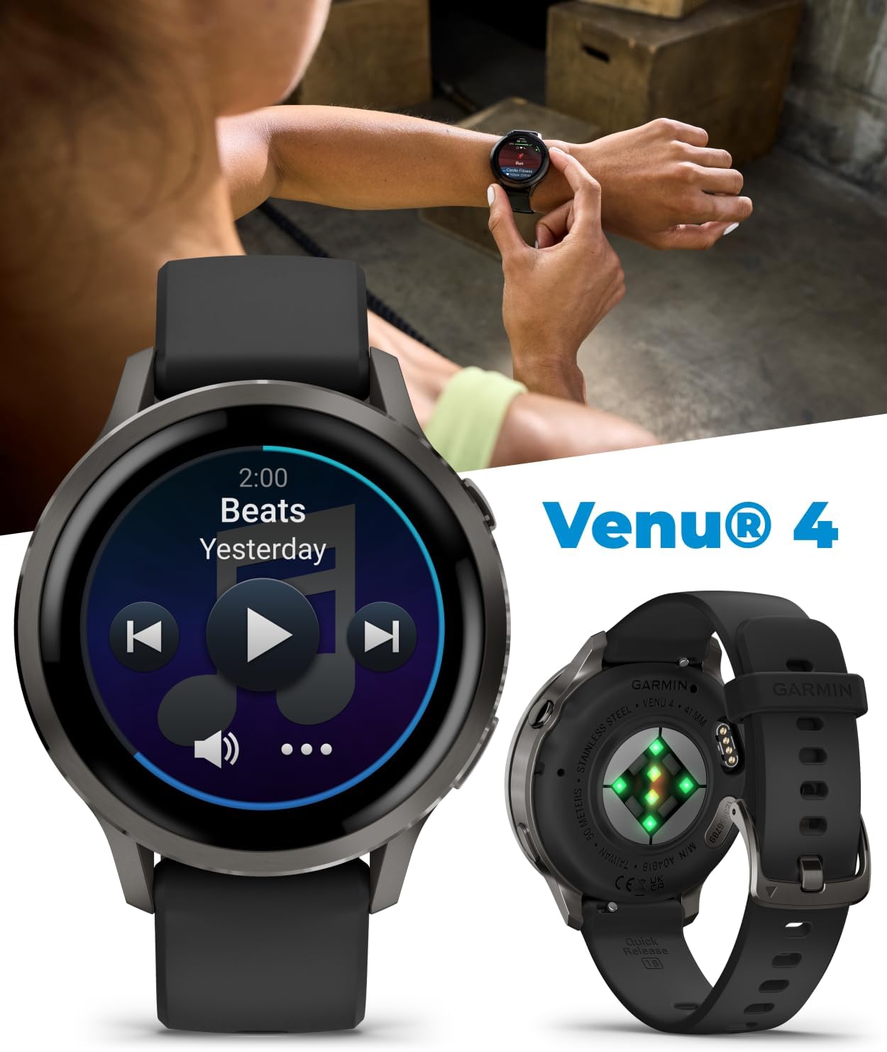 Garmin Venu 4 41mm AMOLED Advanced Health & Fitness GPS Smartwatch, Bright & Colorful Display, Built-in Flashlight, Up to 10 Days, Slate with Black Silicone Band w/Wearable4U PowerBank Bundle