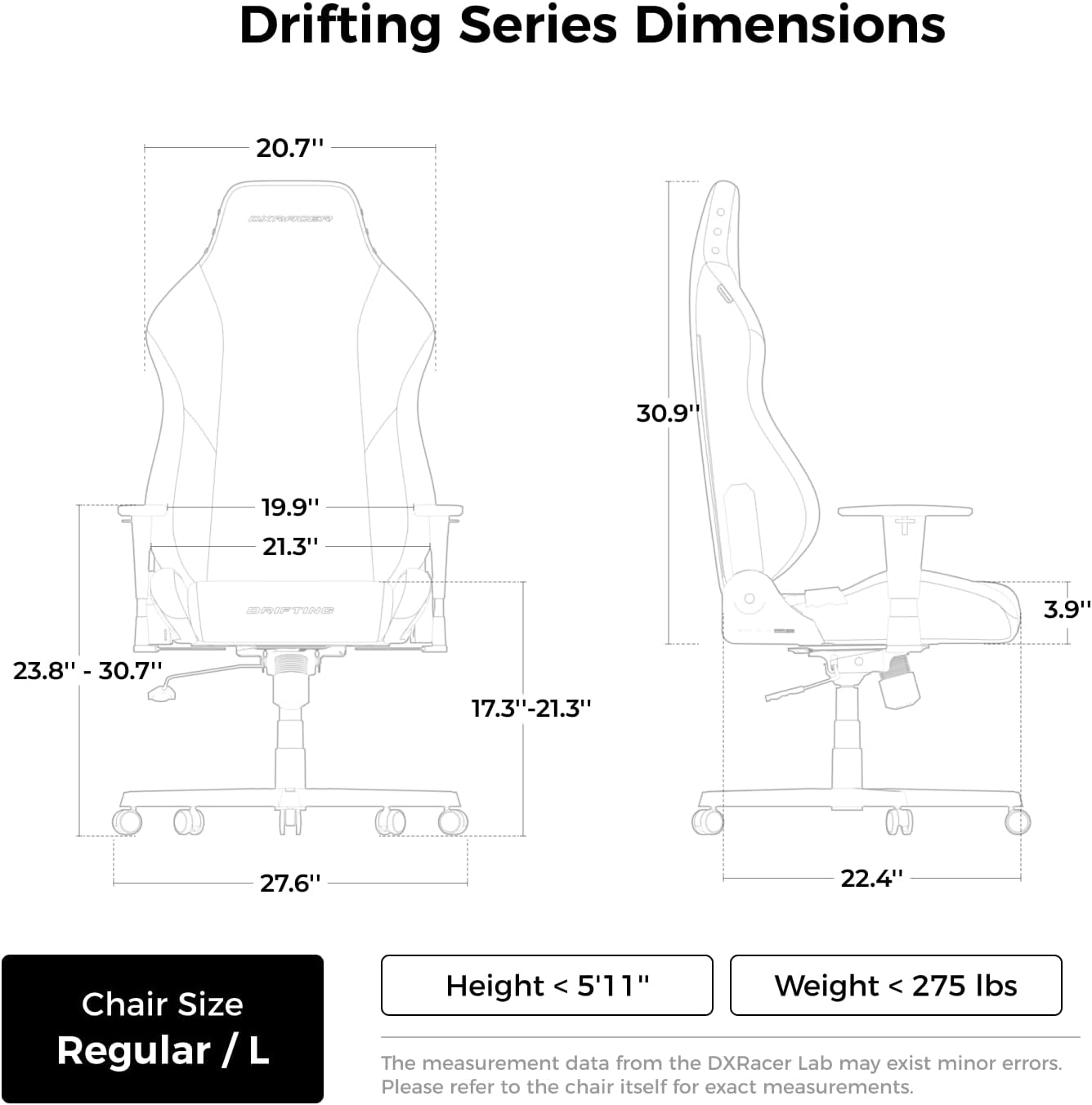 DXRacer Drifting L Ergonomic Video Gaming Chair with Lumbar Support and Headrest, Office Reclining Computer Chair for Adults (EPU Leatherette, Zero)