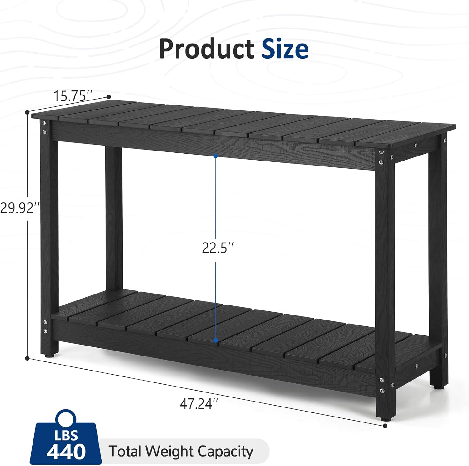 Outdoor Console Table, 48' Weather Resistant HIPS Patio Side Table, 440LBS Weight Capacity, 2-Tier Multifunctional Buffet Bar Storage Organizer for Garden Deck, Black