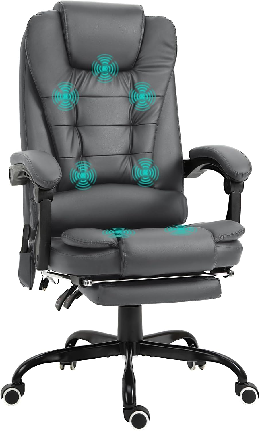 Vinsetto 7-Point Vibrating Massage Office Chair, High Back Computer Chair with Lumbar Support, Footrest, Reclining Back, Adjustable Height, Gray