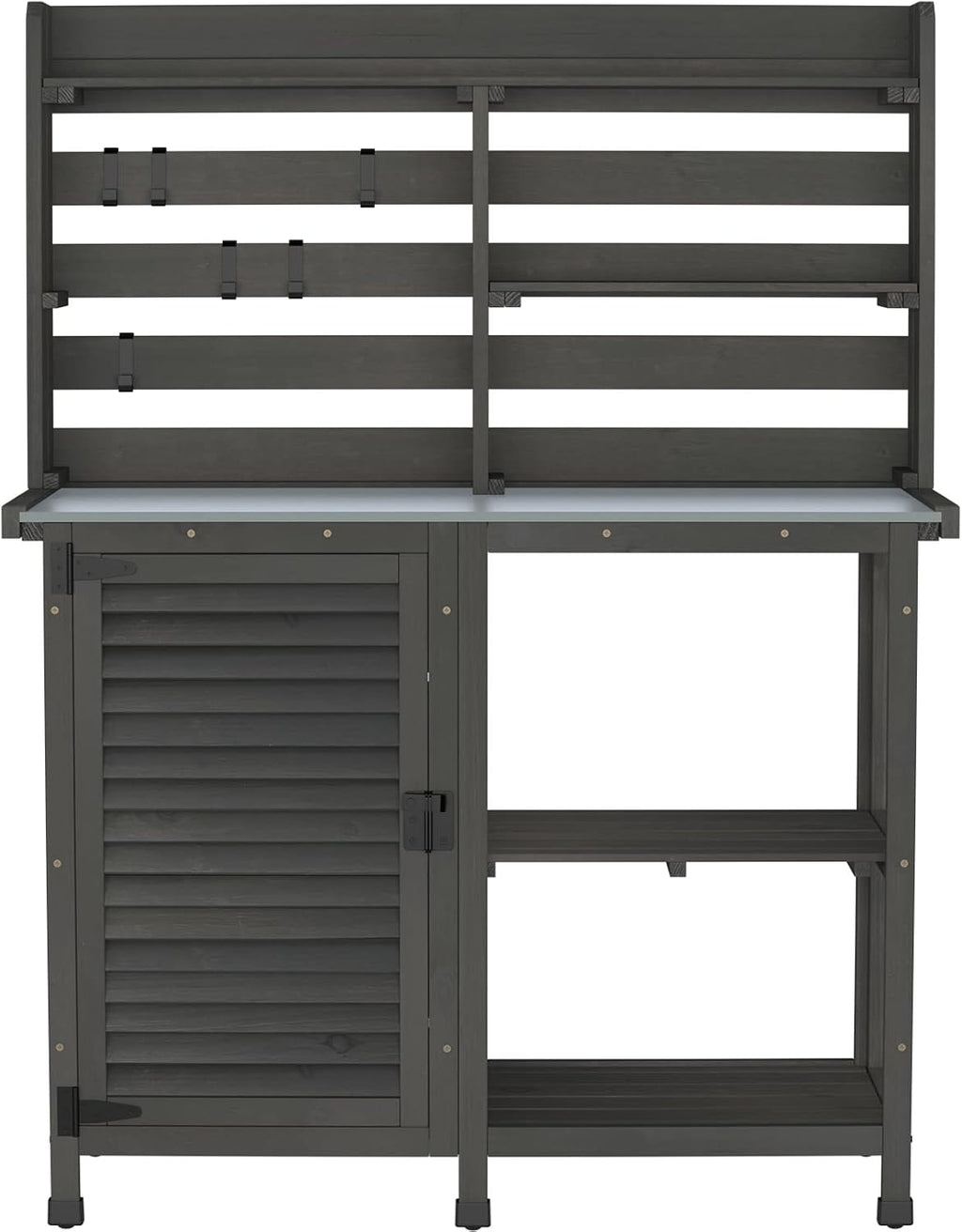 GDLF Potting Bench Table Large Garden Outdoor Work Bench Metal Tabletop Workstation with Storage Cabinet Shelf Dark Grey
