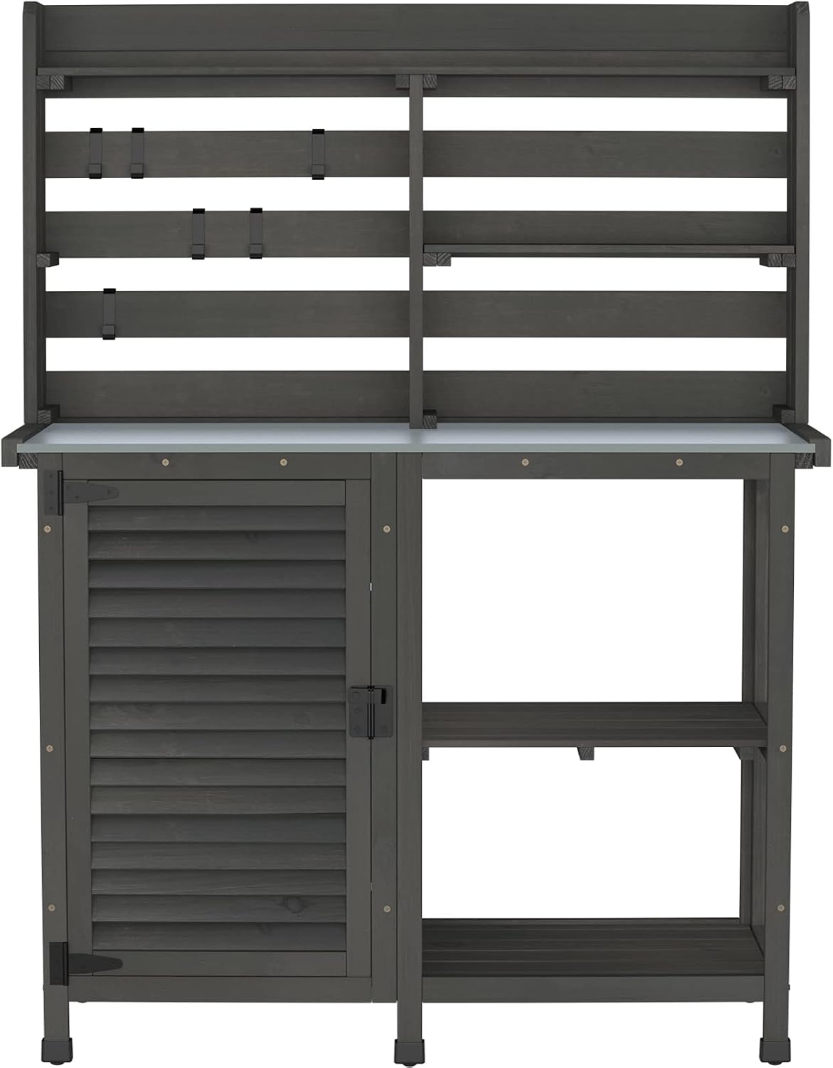 GDLF Potting Bench Table Large Garden Outdoor Work Bench Metal Tabletop Workstation with Storage Cabinet Shelf Dark Grey