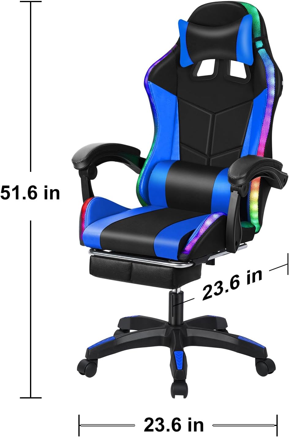 Gaming Chair with Compatible Speakers and RGB LED Lights, Ergonomic Massage Computer Gaming Chair with Height Adjustable, Video Game Chair High Back with Lumbar Support (Black Blue)