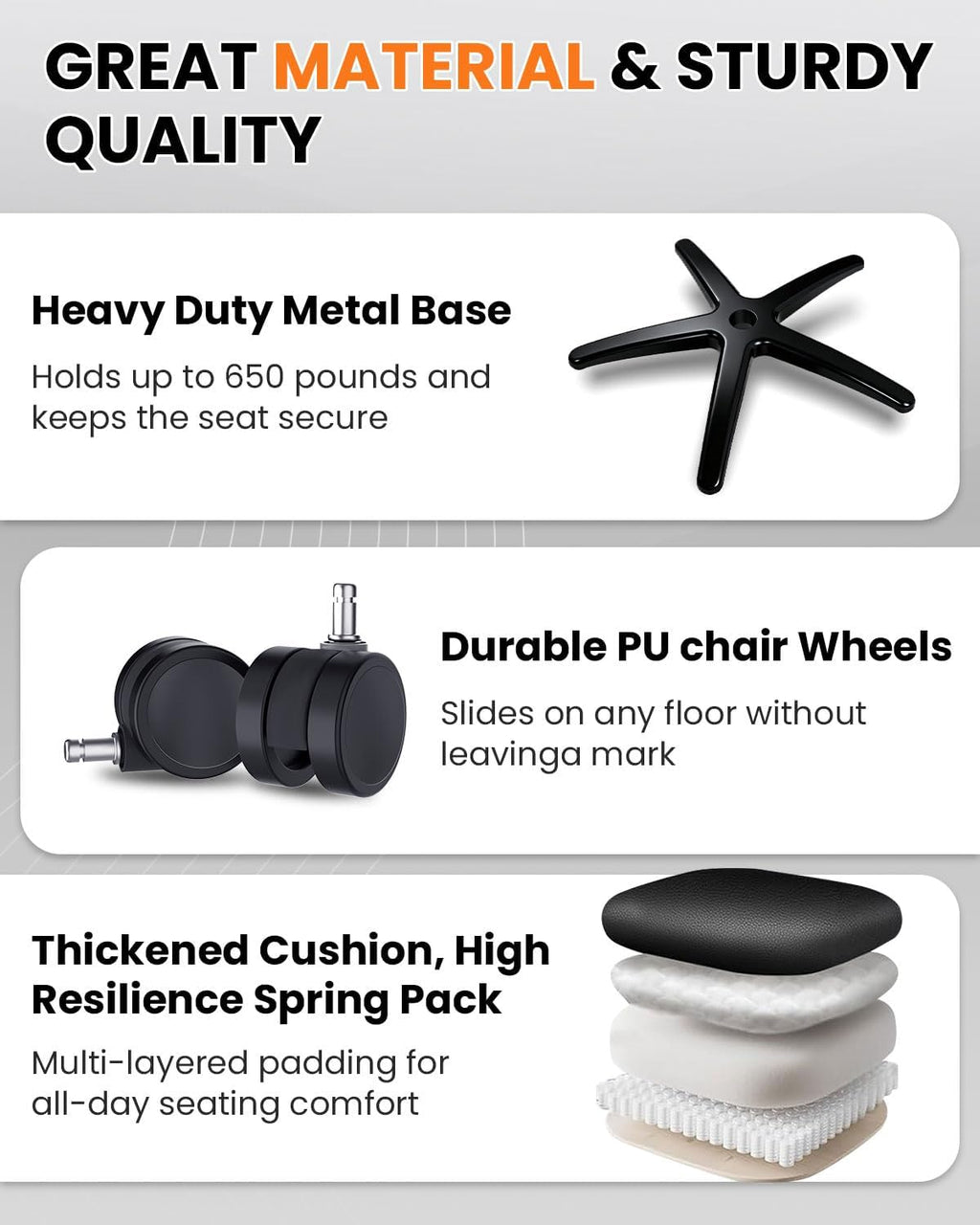 BOSMILLER 650lbs Large Big and Tall Office Chair for Heavy People with Adjustment Lumbar Support, Comfy Padded Heavy Duty Leather Executive Office Chair with Quiet Rubber for Adults 8 Hours Daliy Work
