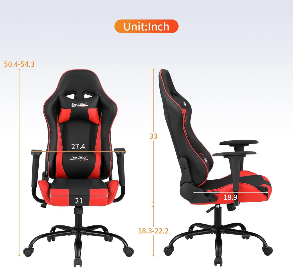 Gaming Chair Office Chair Desk Chair with Lumbar Support Headrest Armrest Task Rolling Swivel Ergonomic E-Sports Adjustable PC Gamer Chair (Red)