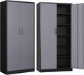 Metal Garage Storage Cabinet, 71/ inchs Locking Storage Cabinet with 2 Doors and 4 Adjustable Shelves, Lockable Metal Cabinet for Office,Home,Garage,Gym,School（Gray Black） SC9005D