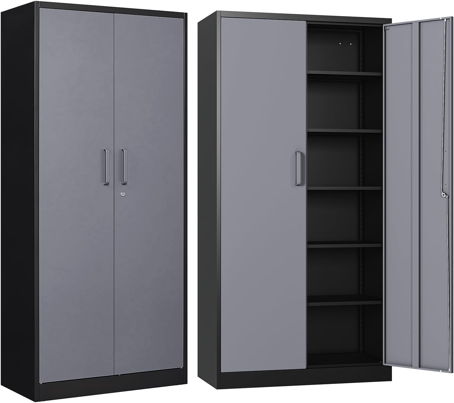 Metal Garage Storage Cabinet, 71/ inchs Locking Storage Cabinet with 2 Doors and 4 Adjustable Shelves, Lockable Metal Cabinet for Office,Home,Garage,Gym,School（Gray Black） SC9005D