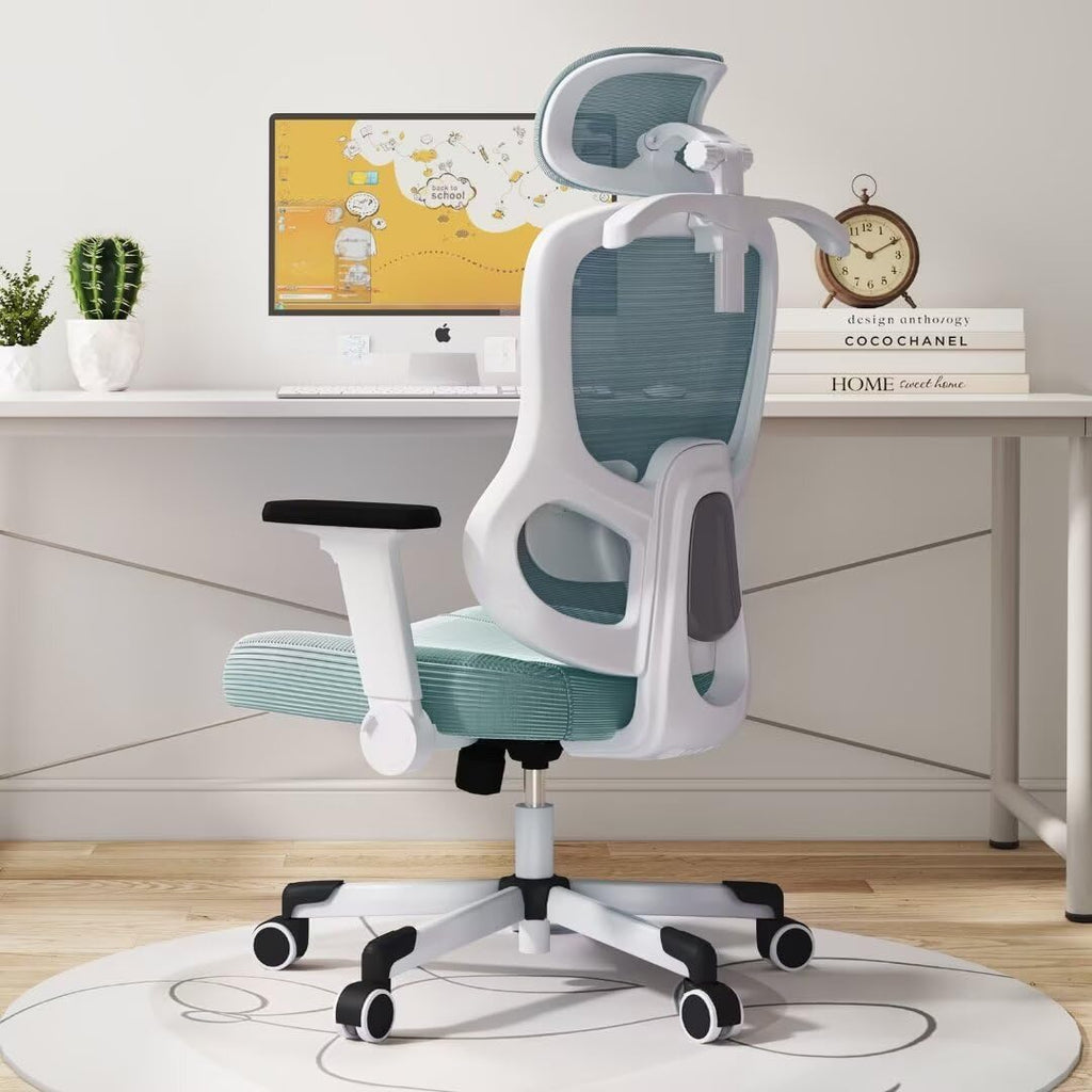Ergonomic Office Chair Big Tall Reclining Gaming Chair Adjustable Lumbar Support 6D Armrest 6D Headrest Breathable Mesh Swivel Computer Chairs Home Task Desk Chair Wheels Coat Hanger Tilt Lock Blue