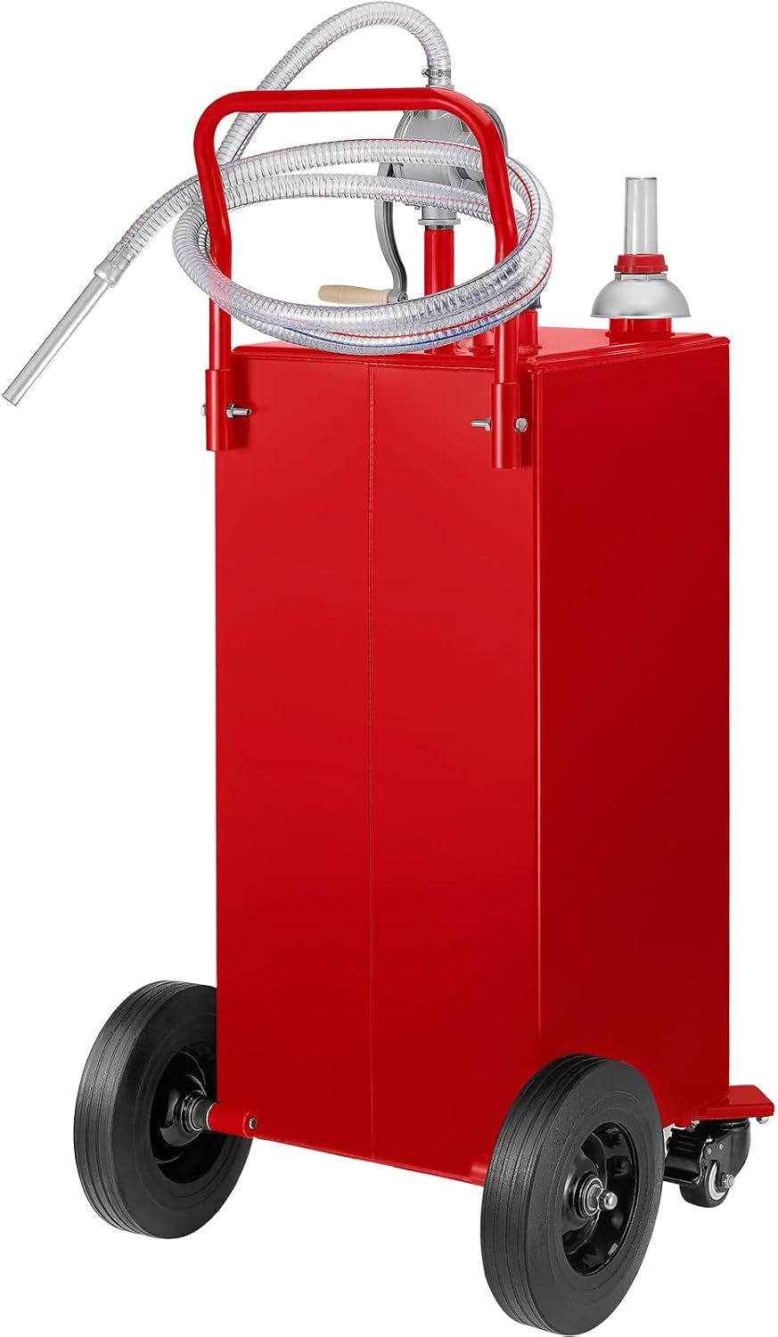 VEVOR Fuel Caddy 35 Gallon, Gas Storage Tank on 4 Wheels, with Manual Transfer Pump, Gasoline Diesel Fuel Container for Cars, Lawn Mowers, ATVs, Boats & More, Red