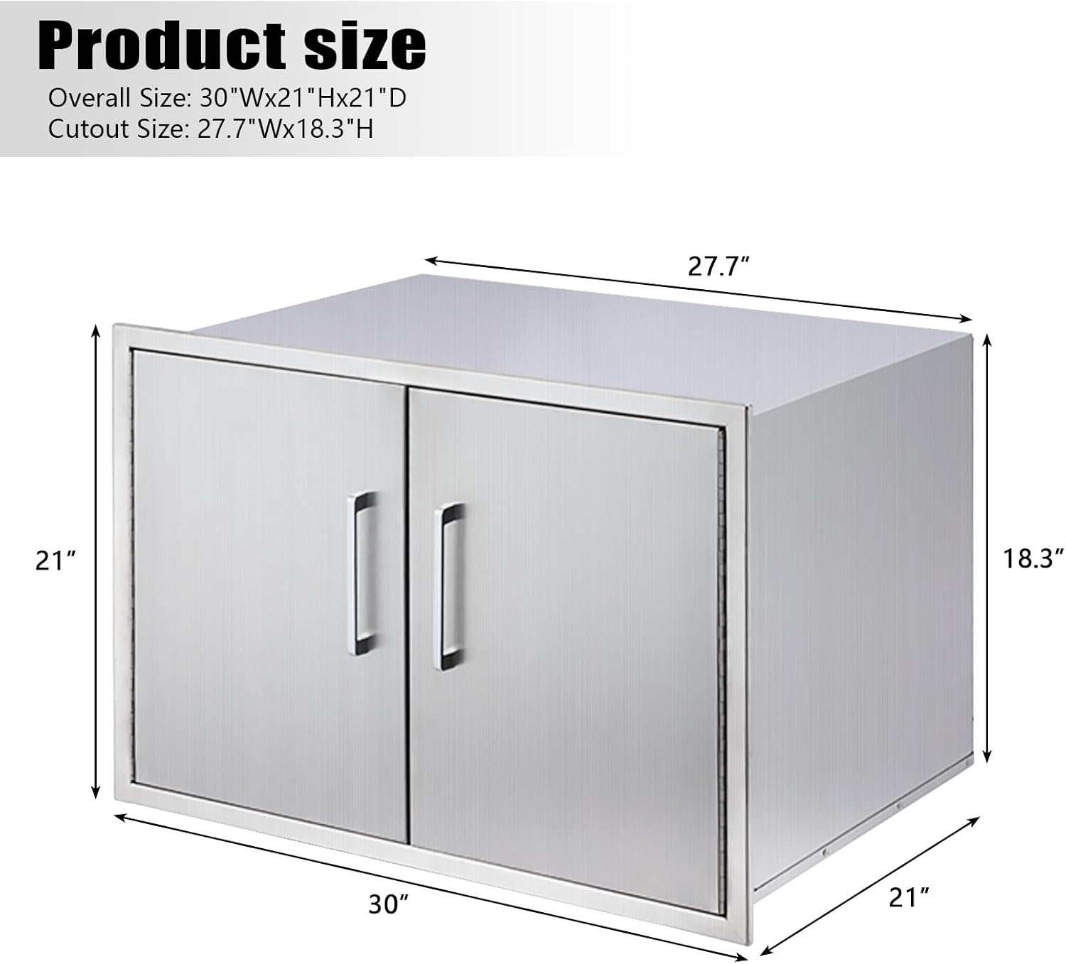 Double Door Dry Storage Pantry, 30' Stainless Steel Cabinet Storage for Outdoor Kitchen, BBQ Island, Patio Grill Station