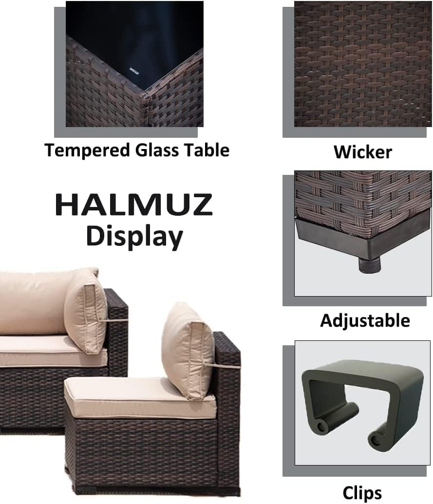 7 Pieces Outdoor Patio Furniture Sets,Wicker Conversation Set Sectional Sofa,Includes 6 All-Weather High Back PE Rattan Seating Components w/Thickened Cushions&Coffee Table,Sand