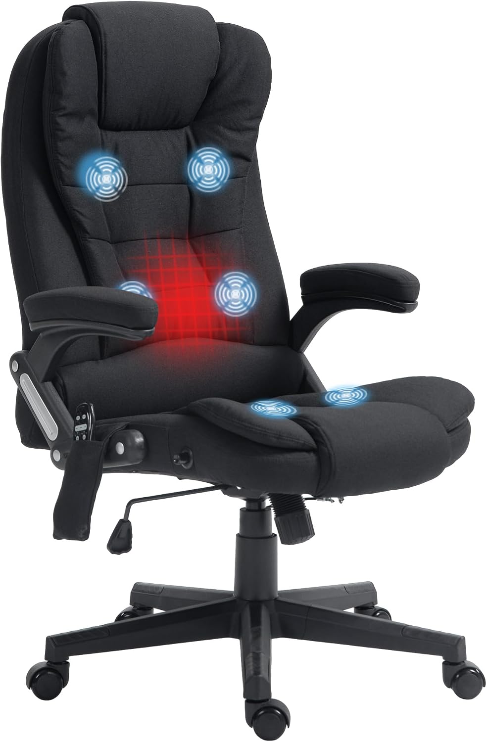 Vinsetto 6 Point Vibrating Massage Office Chair with Heat, Linen High Back Executive Office Chair with Reclining Backrest, Padded Armrests and Remote, Black