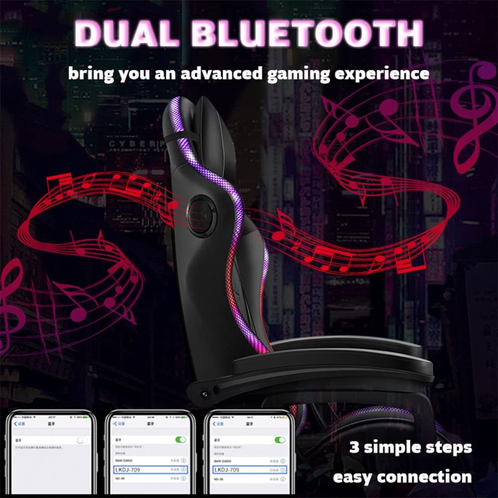 Gaming Chair with LED Light, Full Massage Gaming Chair with Speakers, Ergonomic Pro Computer Gaming Chairs for Adults with footrest Lumbar Support and Backrest Adjustable,B