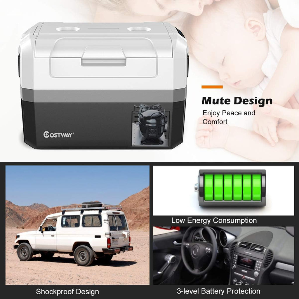 COSTWAY Portable Car Refrigerator, -14.8°F to 50°F, 48-Quart Compressor Travel Fridge with Two-way Open Door, Operating Panel, Groove Design, Compact RV Freezer and Cooler for Outdoor and Home Use