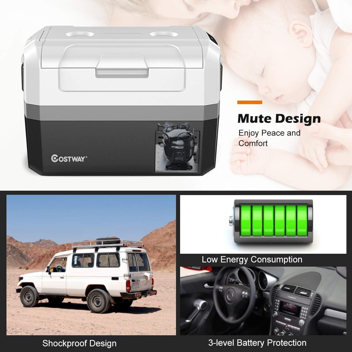 COSTWAY Portable Car Refrigerator, -14.8°F to 50°F, 48-Quart Compressor Travel Fridge with Two-way Open Door, Operating Panel, Groove Design, Compact RV Freezer and Cooler for Outdoor and Home Use