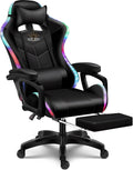 Gaming Chair with Speakers, Gaming Chair LED Lights - PU Leather Recliner 360°Swivel Function Ergonomic Video Game Chairs with Headrest Armrest Electric Massage Office Chair,Black