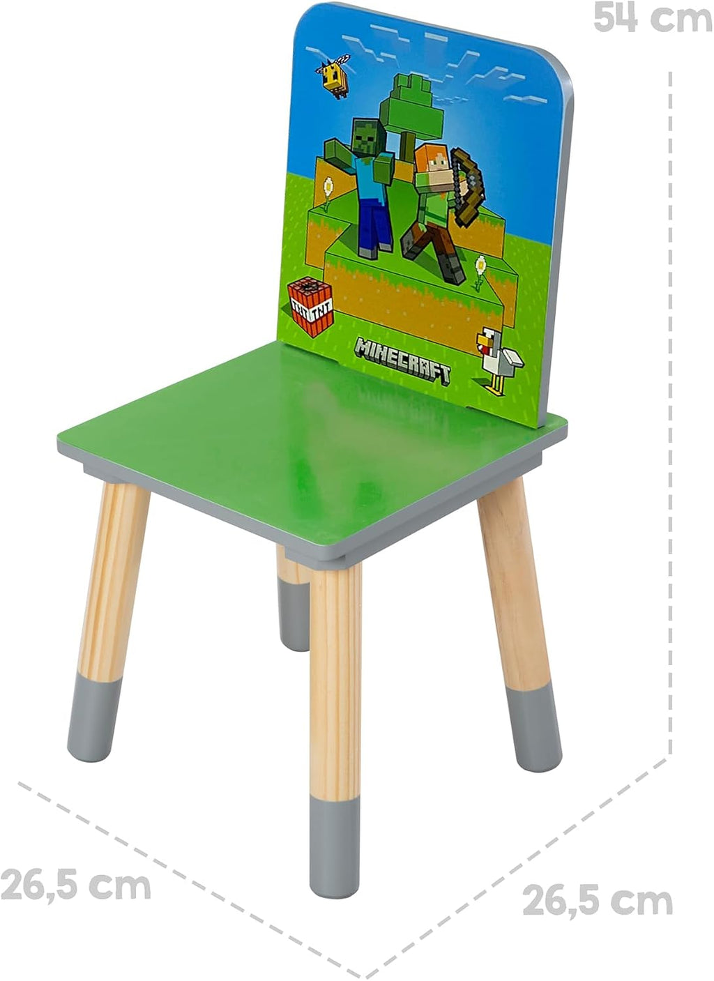 Minecraft: Seating Group Set - Table & 2 Chairs - Green & Blue, Kids Wooden Minecraft Set, Outdoor Game Scene Imagery, Children's Room Decor, Licensed