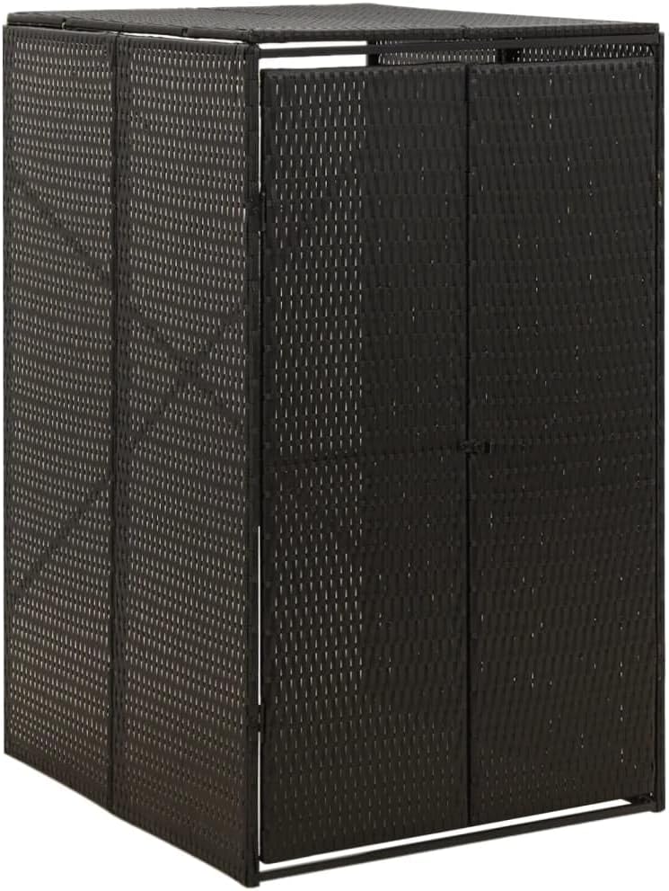 vidaXL - Single Wheelie Bin Shed, Poly Rattan Outdoor Concealment Solution with Durable Powder-Coated Steel Frame, Black, 27.6'x31.5'x46.1'