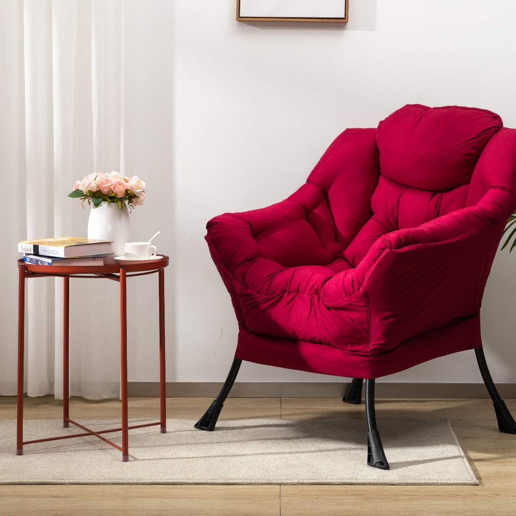 HollyHOME Lazy Chair with Armrest and Side Pocket, Comfy Accent Lounge Chair,Leisure Sofa Armchair for Living Room, Bedroom, Dorm, or Small Spaces, Oversized Reading Sofa Chair, Burgundy