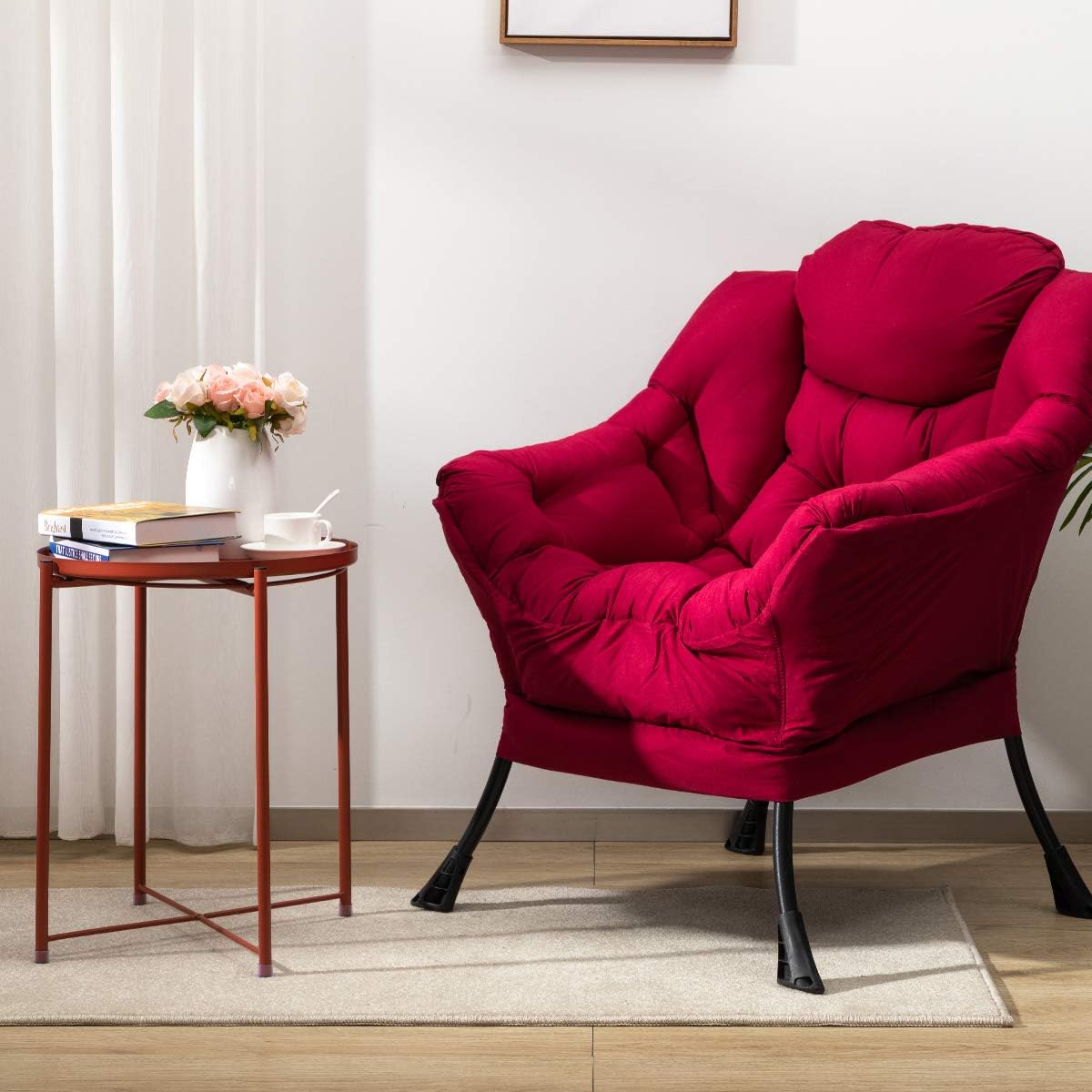 HollyHOME Lazy Chair with Armrest and Side Pocket, Comfy Accent Lounge Chair,Leisure Sofa Armchair for Living Room, Bedroom, Dorm, or Small Spaces, Oversized Reading Sofa Chair, Burgundy