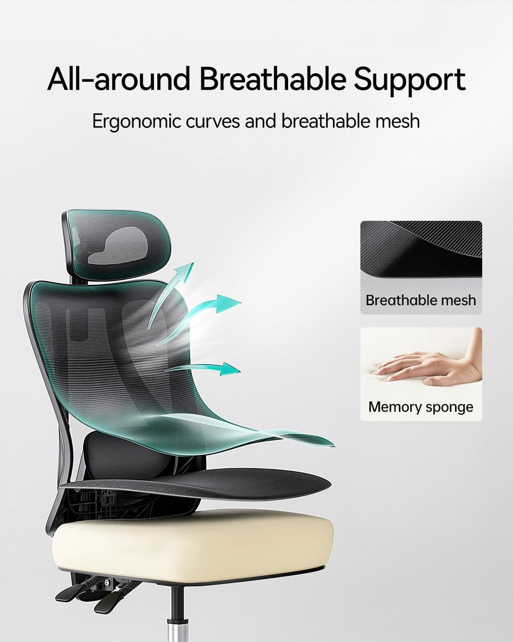 Hbada P3 Ergonnomic Office Chair with 2D Adjustable Lumbar Support, Office Chairs with Adjustable Headrest and Armrest, 145° Stepless Tilt Function, Black(No Footrest)
