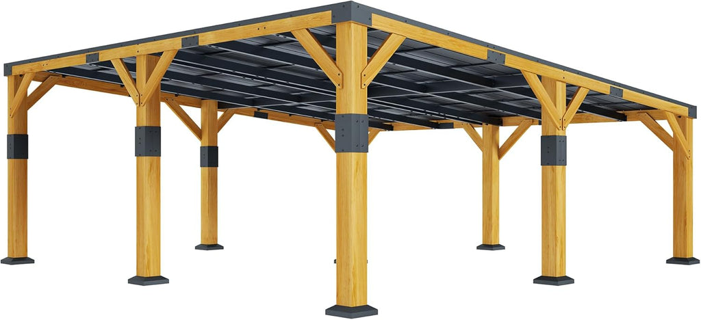 Jocisland 20' x 20' Cedar Wood Gazebo with Sloped Galvanized Steel Roof, Hardtop Gazebo Pavilion with Durable, Rot-Resistant Construction, Permanent Outdoor Pergola for Backyard, Garden & Deck