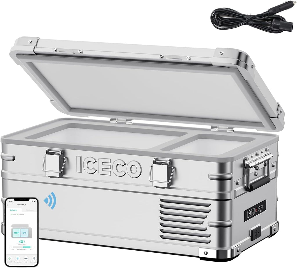 ICECO APL20 Portable Freezer, 21Qt 12v Refrigerator with SECOP Compressor, Aluminum Fridge, -4℉~68℉, APP Control, 12v Fridge Freezer For Car RV Truck, Outdoor, Camping, AC&DC, with Extension DC Cable