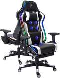 Gaming Chair with Footrest and Massage Lumbar Support,Adult Video Gaming Chair with Speakers and LED/RGB Lights, Ergonomic Computer Chair,180 Degree Tilt High Back Office Chair.,White