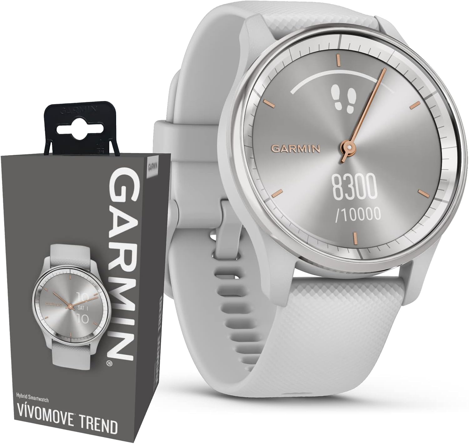 Garmin vivomove Trend 40 mm Hybrid Women Smartwatch, Silver Stainless Steel Bezel with Mist Gray Case with Wearable4U E-Bank Bundle