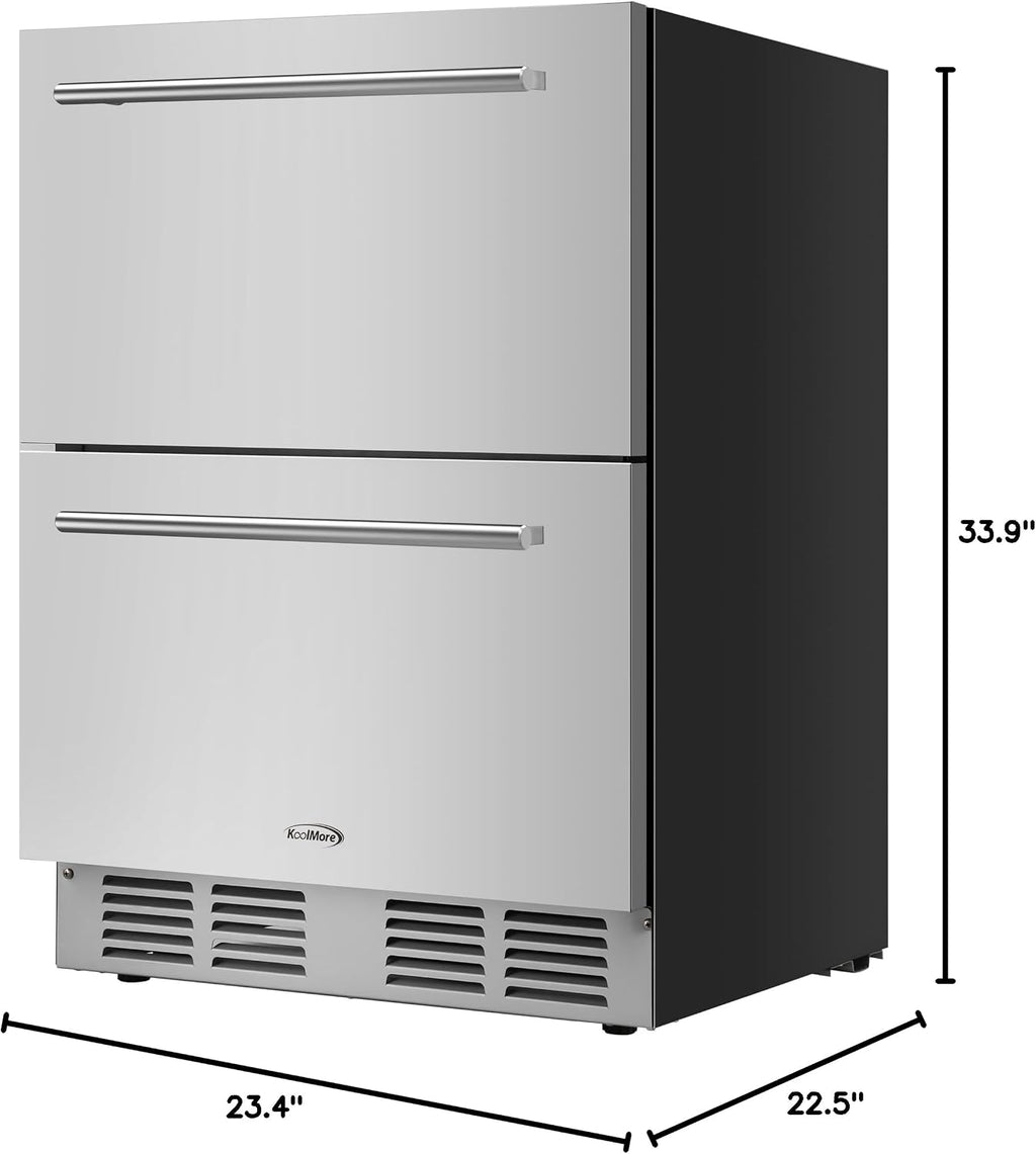 KoolMore KM-OKS-RD2 24 in. Outdoor Kitchen Double Drawer Built-in Refrigerator in Stainless-Steel, ETL Listed