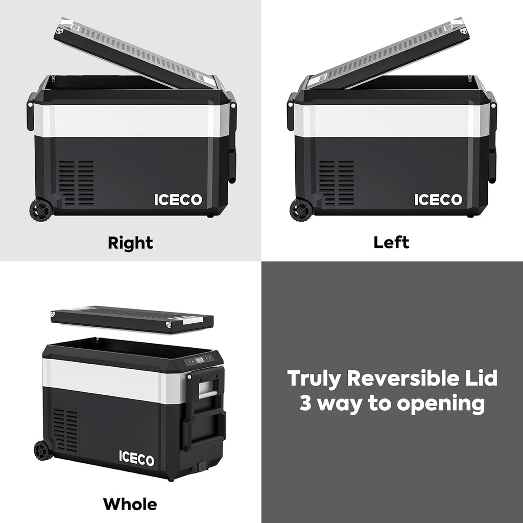 ICECO JP40 ProD 12V Refrigerator, Dual Zone Portable Fridge Freezer Powered by SECOP, Electric Cooler with Wheels,12 Volt Car Fridge with AC/DC, -4℉～68℉, Refrigerator for Car and Home Use