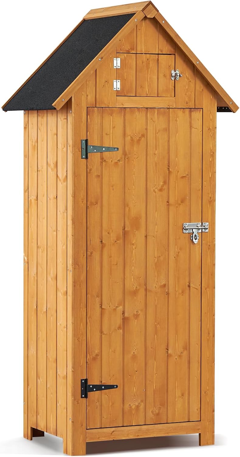 GAOMON Outdoor Wooden Storage Shed, Garden Wood Tool Cabinet, Solid Sheds & Outdoor Storage Clearance, Waterproof Sheds with Shelf and Locking Latch for Backyard, Hallway, Patio (Natural)