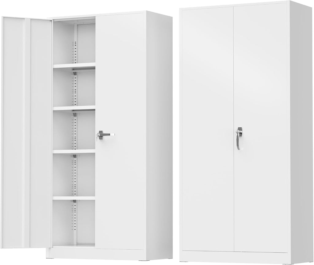 Incbruce 72' H x18 D Patio Metal Storage Cabinet, Outdoor Storage Cabinet with Doors and Adjustable Shelves, Tool Shed for Home, Patio, Office (White)