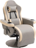 HOMCOM Manual Recliner Armchair PU Leather Lounge Chair w/Adjustable Leg Rest, 135° Reclining Function, 360° Swivel, Cup Holder and, Storage Pocket