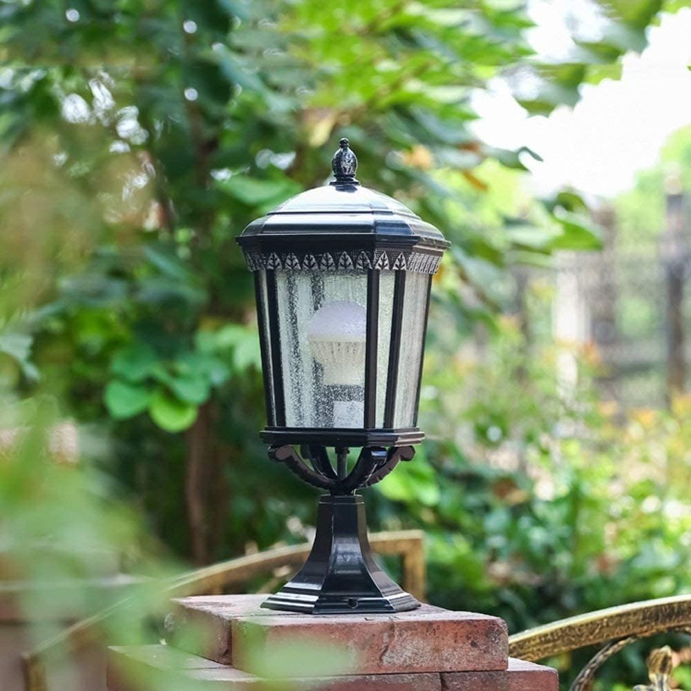 47CM Large IP55 Outdoor Waterproof Lighting Pillar Lantern Villa External Decoration Landscape Lighting E27 Garage Pavilion Garden Patio Light Post Lights Black Aluminum Column Lamp