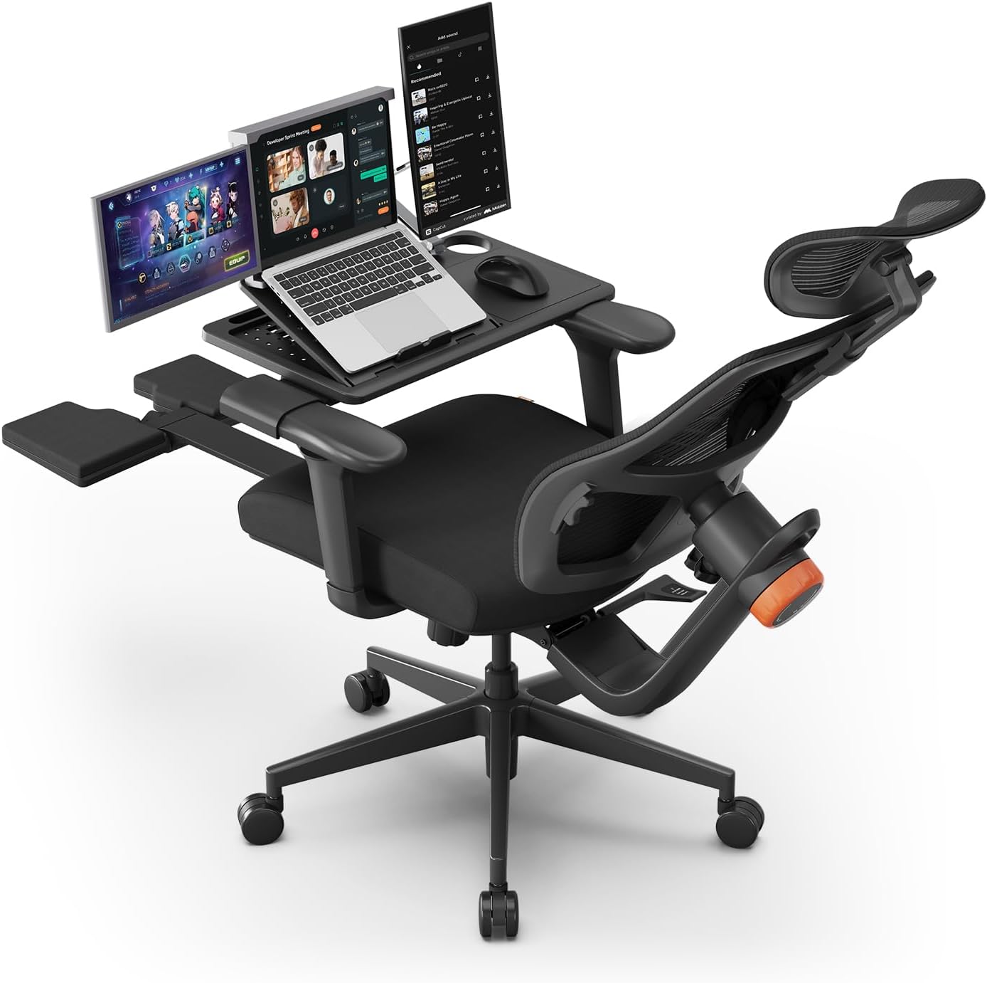 Newtral Office Chair Ergonomic with Footrest, Auto-Following Lumbar Support, High Back Desk Chair with 4D Armrest,136° Tilt Lock, Adjustable Seat Depth & Height (Upgrade with Laptop Tray, Black)