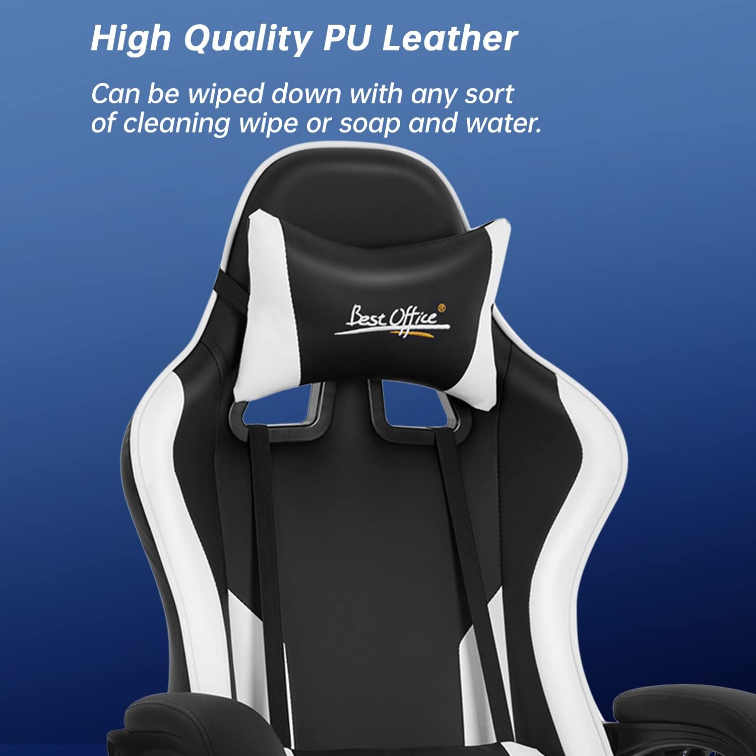 Gaming Chair Office Chair Desk Chair with Footrest Lumbar Support Headrest Armrest Task Rolling Swivel Ergonomic E-Sports Adjustable PC Gamer Chair (White)