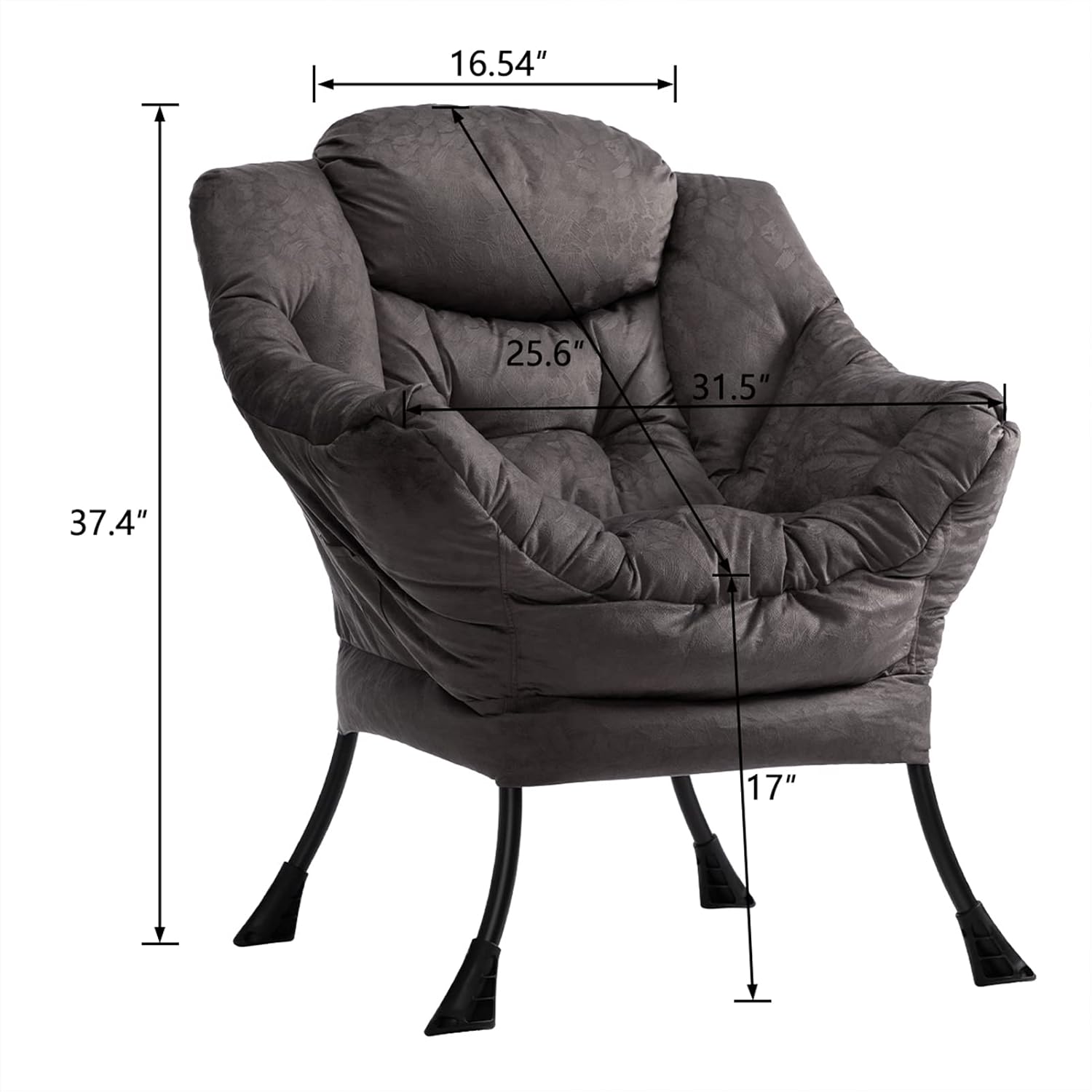 HollyHOME Lazy Chair with Armrest and Side Pocket, Comfy Accent Lounge Chair,Leisure Sofa Armchair for Living Room, Bedroom, Dorm, or Small Spaces, Oversized Reading Sofa Chair,Textured Charcoal Gray