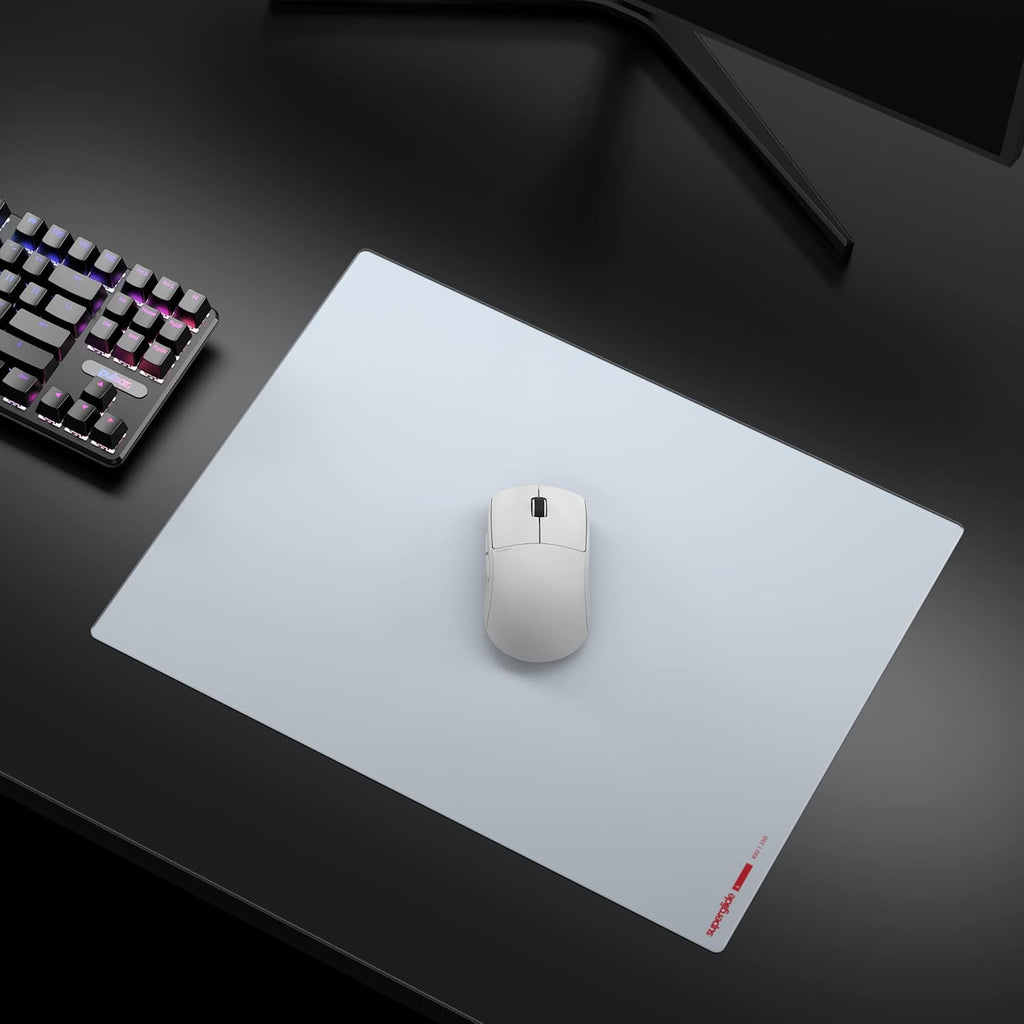 Pulsar - Superglide Premium Glass Mouse Pad ALUMINO-Silicate Glass Surface Anti-Slip Fully Molded high-Density Silicone Rubber 16.5in x 13in (L, White)