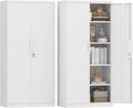 GREATMEET Metal Garage Storage Cabinets, Lockable Storage Cabinet, Metal Pantry Cabinet, 72' H Garage Storage Cabinet with 2 Doors, White