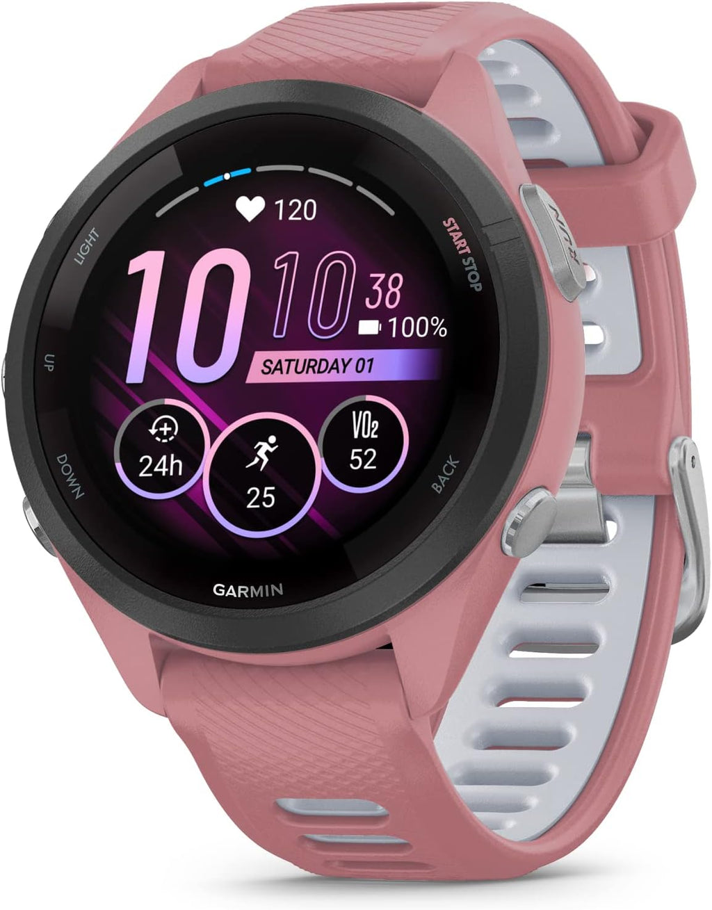 Garmin Forerunner 265S Music GPS Running 42 mm Smartwatch, Pink with AMOLED 1.1in Touchscreen Display Black Earbuds Bundle, Pink +Blk EarBuds