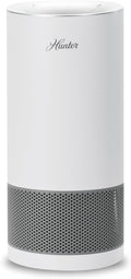 Hunter Fan Company HP400 Round Tower Air Purifier for Small Rooms, Featuring True HEPA Filtration and EcoSilver® Pre-Filter for Allergy and Asthma Relief, White and Silver
