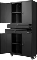 Yizosh Metal Garage Storage Cabinet with Locking Doors and Adjustable Shelves, 74' Rolling Tool Storage Cabinet with 4 Wheels and 2 Drawer for Garage,Warehouse