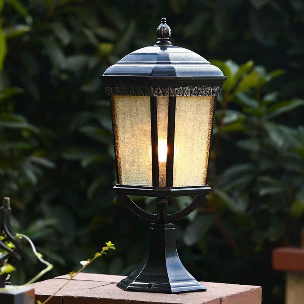 47CM Large IP55 Outdoor Waterproof Lighting Pillar Lantern Villa External Decoration Landscape Lighting E27 Garage Pavilion Garden Patio Light Post Lights Black Aluminum Column Lamp