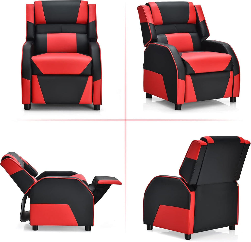 COSTWAY Kids Recliner Sofa, Toddler Leather Recliner with Adjustable Footrest & Headrest, Gaming Reclining Chair for Boys Girls Aged 3 Years Up, Kid-Sized Lounge Chair for Living Room (Red)