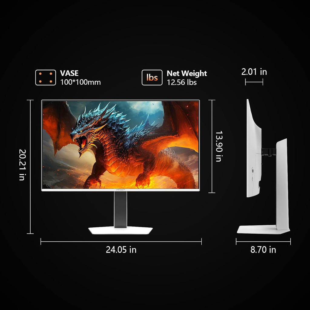 INNOCN 27' QD-OLED 3840 x 2160p 4K 240Hz Gaming Monitor, Gaming Console Ready, VRR, MAC-View Mode, HDR 400, 0.03ms, FPS/RTS, HDMI 2.1, DP, Speaker, Pivot Adjustable Stand, Ultra-Thin - GA27W1Q