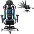 RGB Gaming Chair with Speakers and LED Lights,Ergonomic Massage Computer Game Chair with Footrest,High Back Music Video Game Chair with Lumbar Support,White