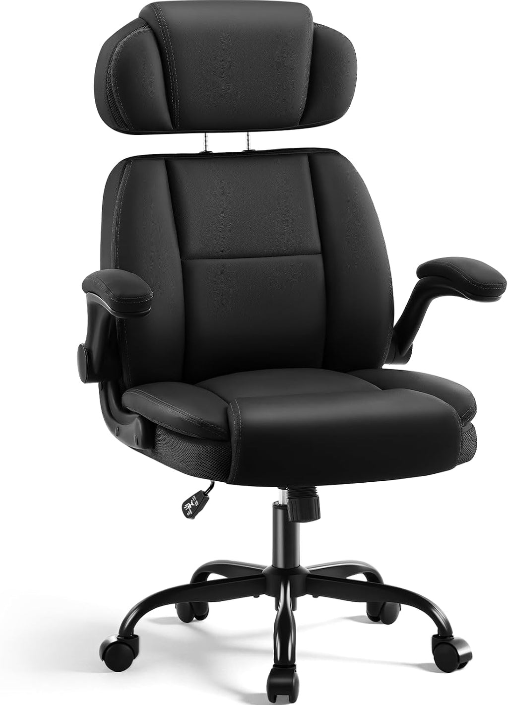 AreShark Ergonomic Office Chair with Lumbar Support, 400lbs Heavy Duty Big and Tall Executive Desk Chair, PU Leather High Back Computer Chair with Flip-Up Arms & Adjustable Headrest, Black