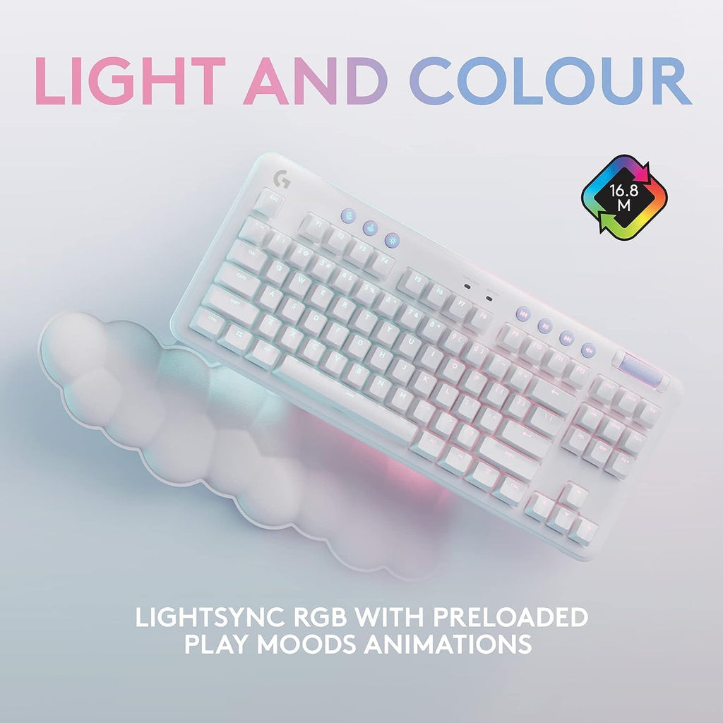 Logitech G715 Wireless Mechanical Gaming Keyboard with LIGHTSYNC RGB, Lightspeed, Linear Switches (GX Red), and Keyboard Palm Rest, PC/Mac Compatible - White Mist (Renewed)