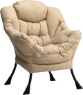 HollyHOME Lazy Chair with Armrest and Side Pocket, Comfy Accent Lounge Chair,Leisure Sofa Armchair for Living Room, Bedroom, Dorm, or Small Spaces, Oversized Reading Sofa Chair,Cotton-Linen Tan